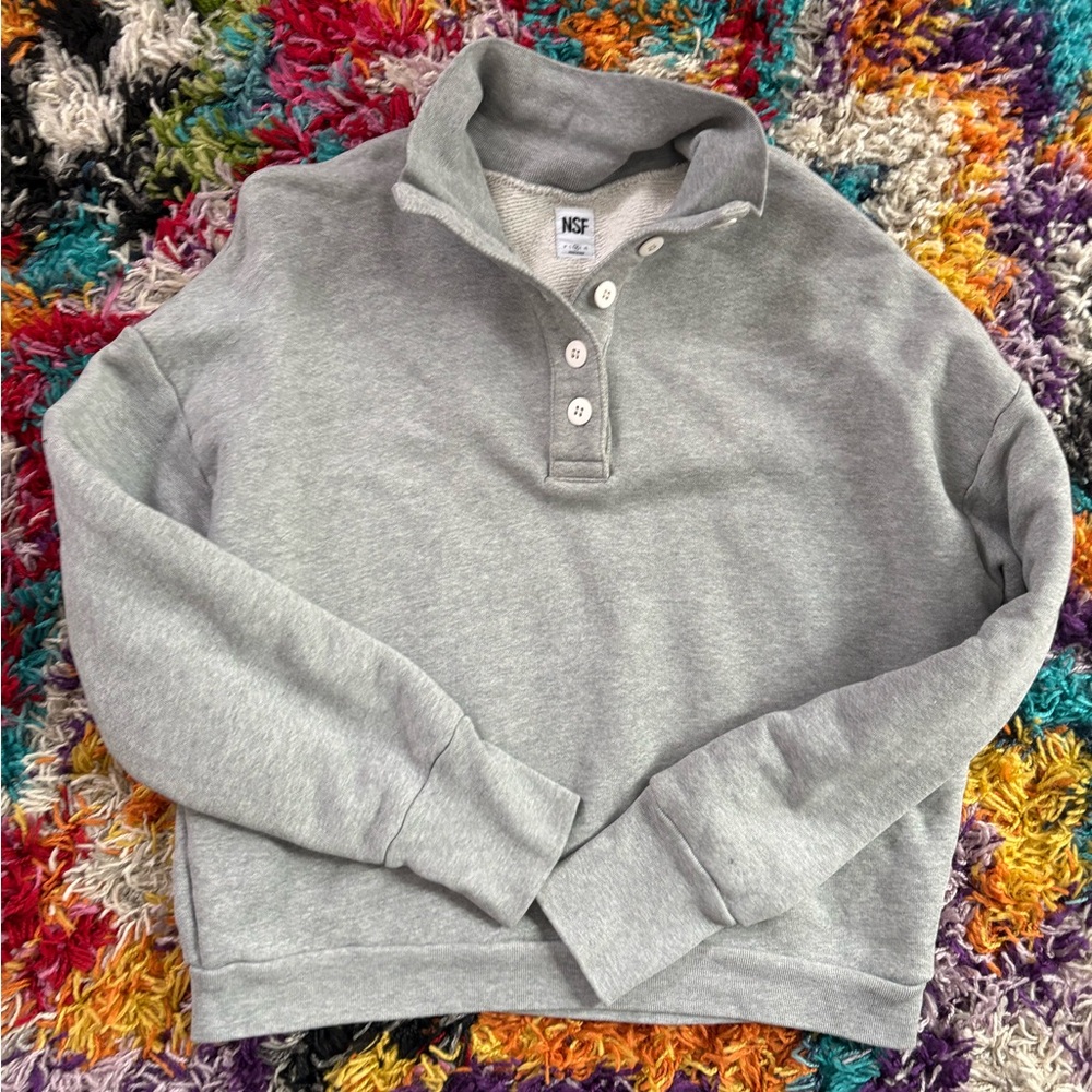 NSF Men's Light Gray Button-Up Sweater